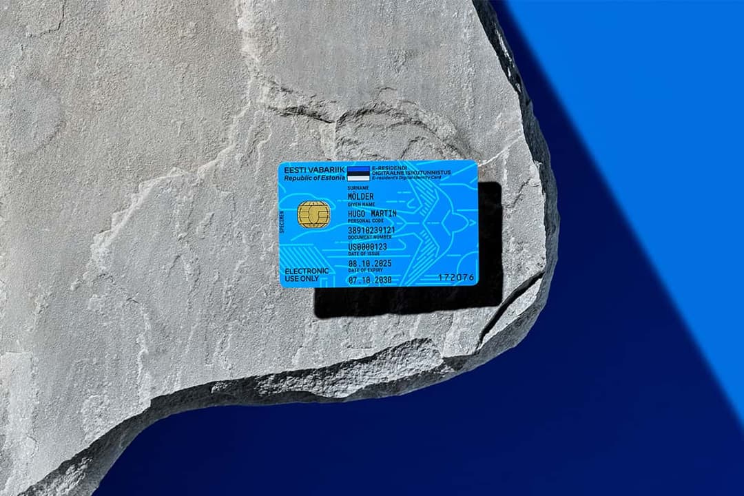e-Residency card on rock