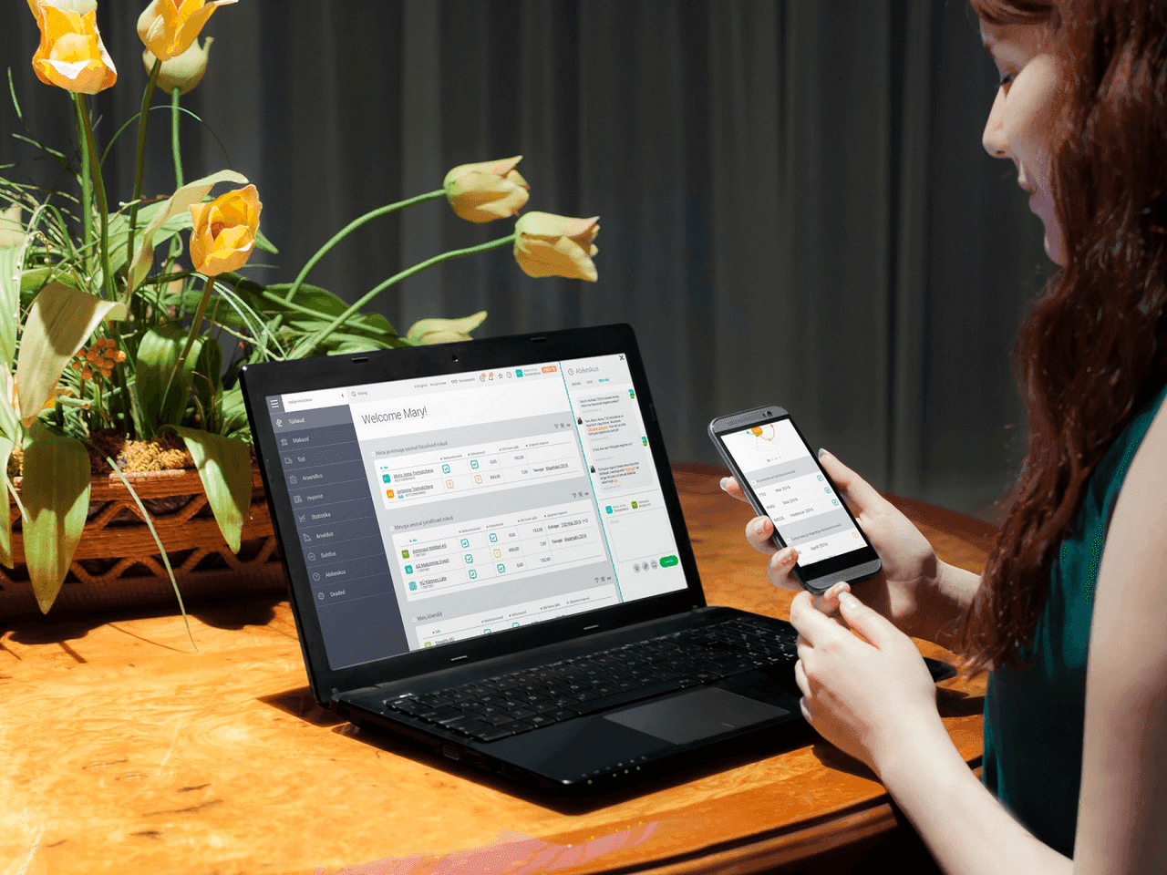 Woman doing taxes on laptop