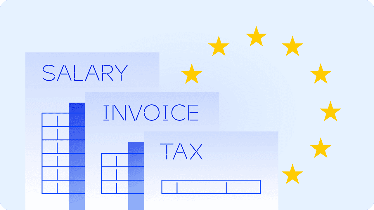 Salary invoices and taxes documents in EU illustration