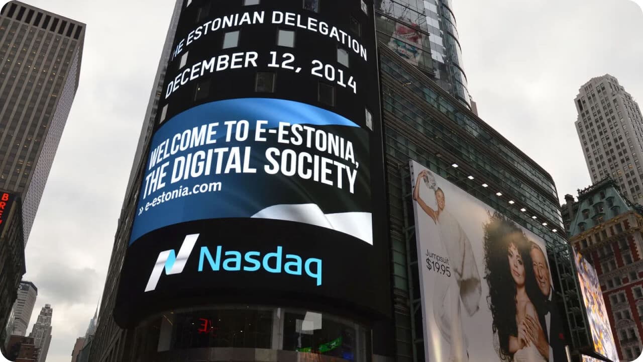 Welcome to e-Estonia - the digital society billboard at Nasdaq