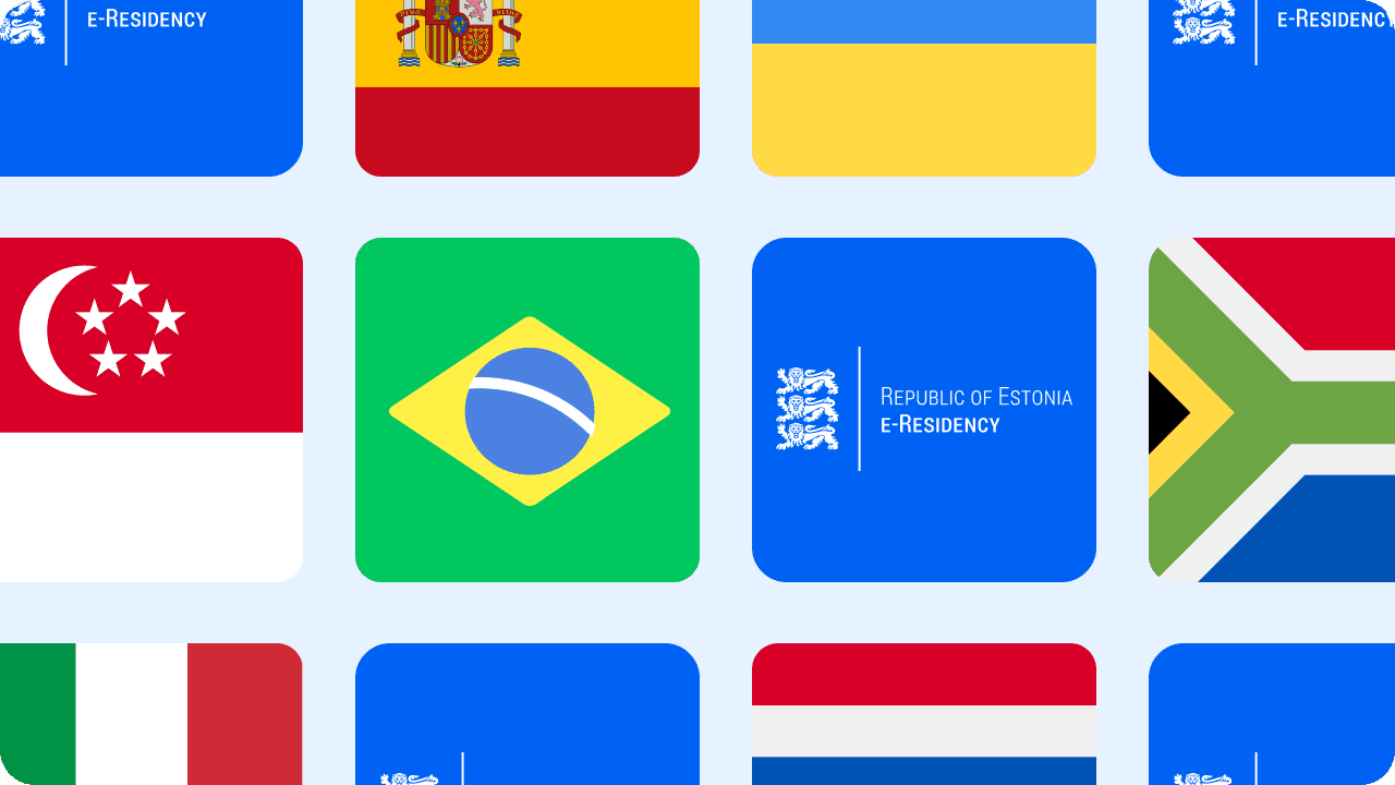 Spain Brazil flags and e-Residency logo