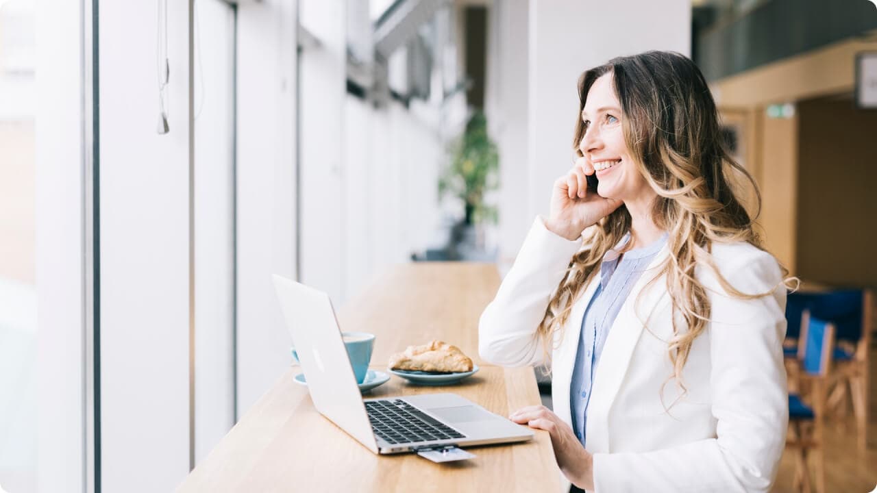 Woman talking with a phone working