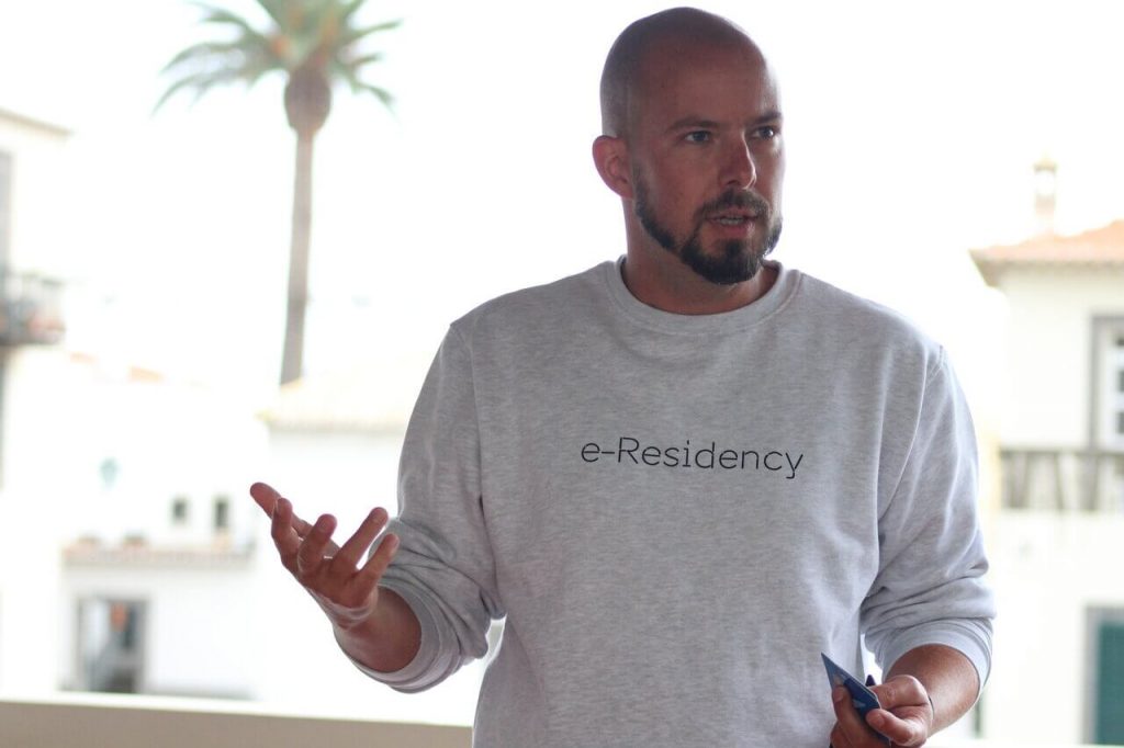 E-resident entrepreneur Christoph Huebner of Herrmann, Huebner & Partners presenting e-Residency at Nomad village in Madeira.