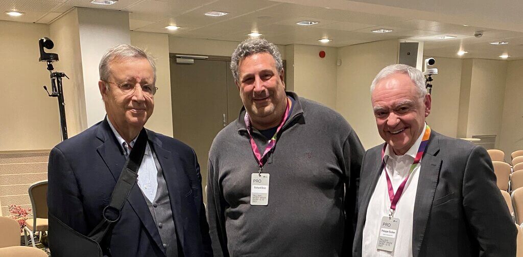 President Toomas Hendrik Ilves with e-resident entrepreneur Richard Bron and e-resident systems engineer Philippe Rixhon.