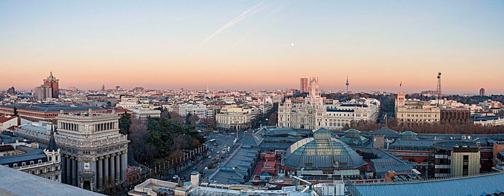 Madrid Skyline at Sunset. E-Residency will be here this June for South Summit.