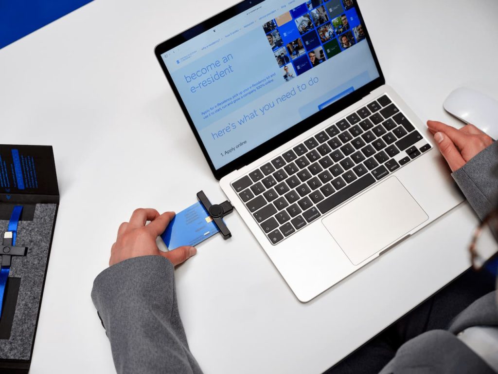 An e-Residency card entered to a laptop