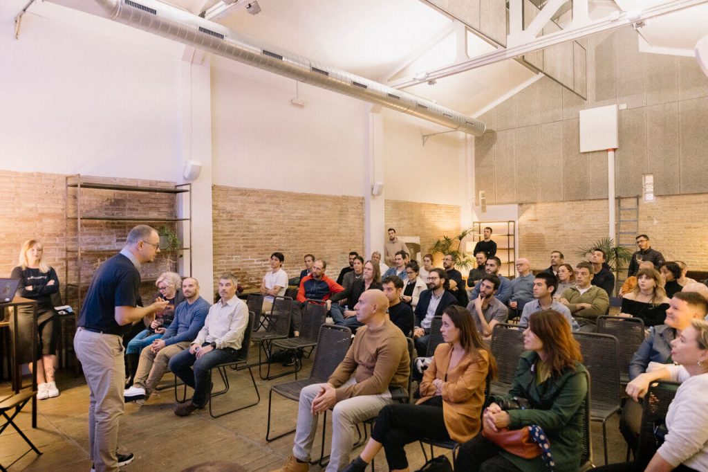 E-Residency Managing Director Lauri Haav speaking at a recent community event in Barcelona to e-residents who are resident in Spain