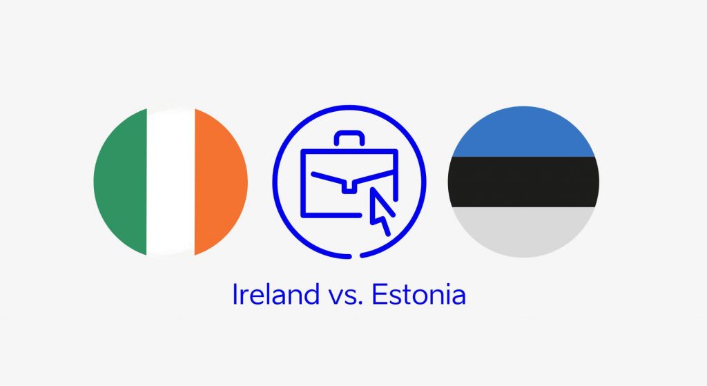 Icons of Irish and Estonian flags asking how does Estonia and Ireland company formation compare?