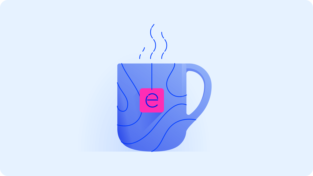 Steaming cup of tea with e-Residency logo easy illustration