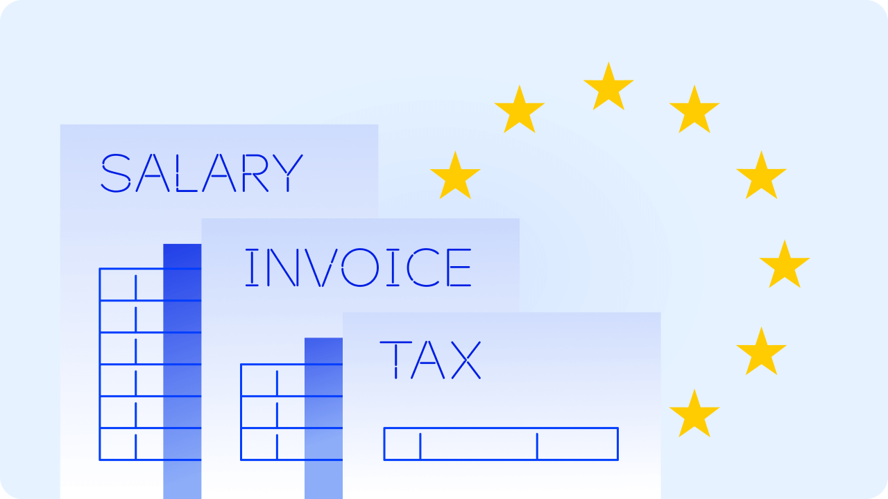 Salary invoices and taxes documents in EU illustration