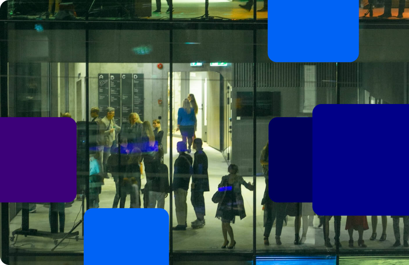 People networking - view through a transparent wall