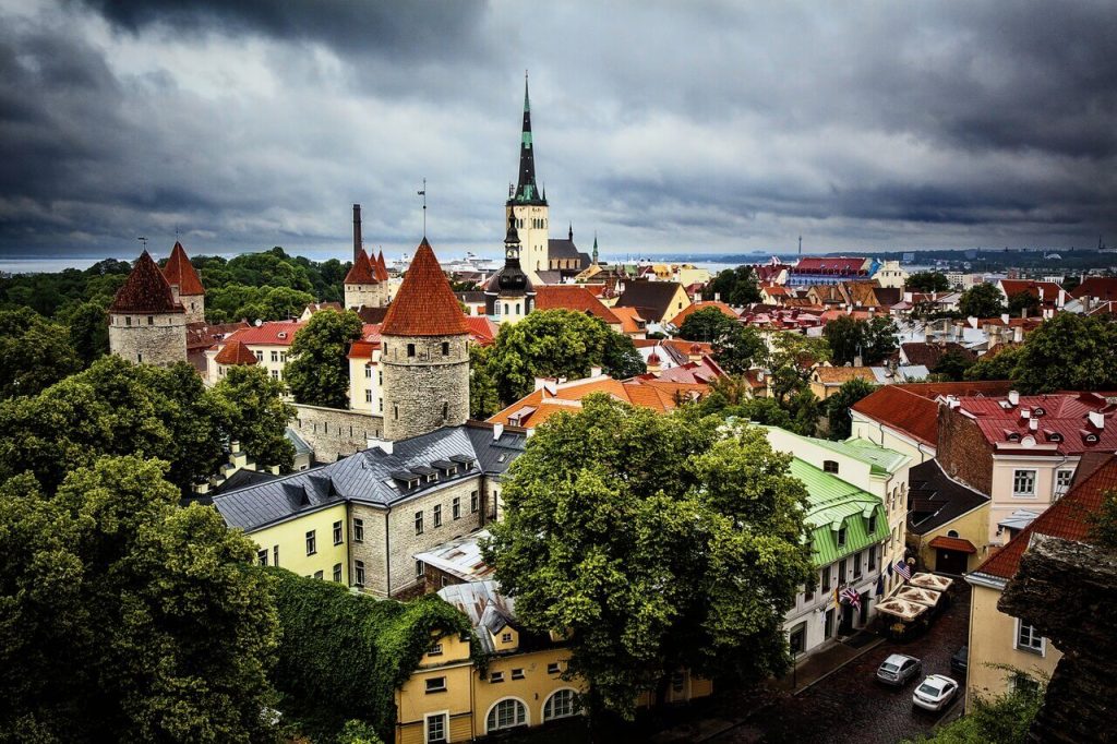 A rooftop view of the Old Town of Tallinn, the capital city of Estonia