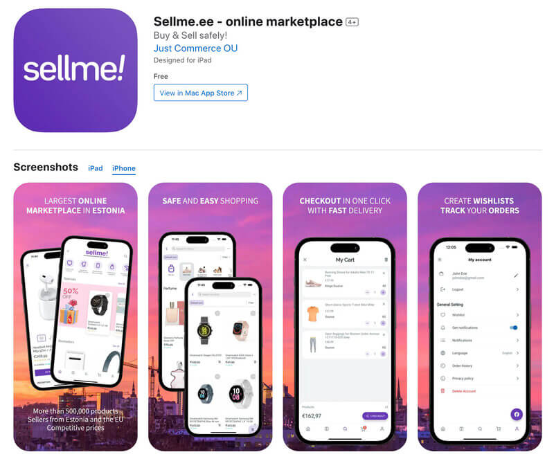 Screenshot of Sellme App