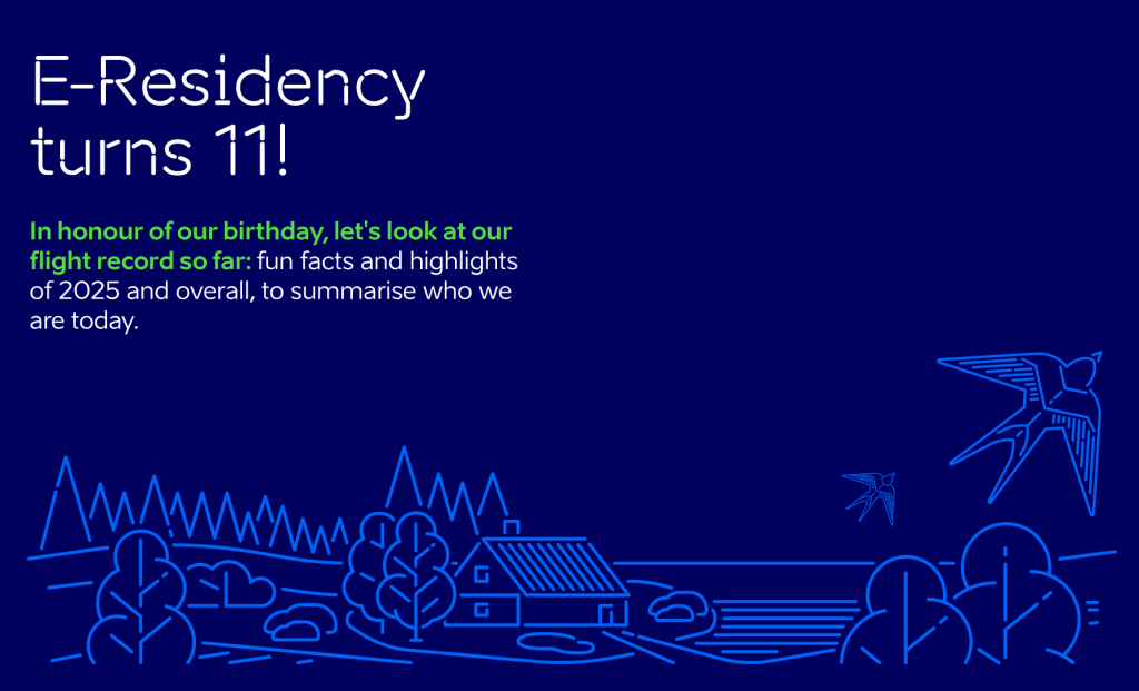 White text on blue background saying "E-Residency turns 11!"