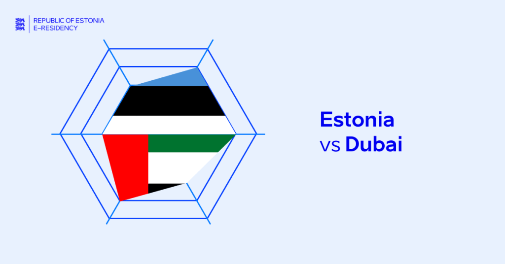A graphic comparing setting up a company in Estonia vs Dubai