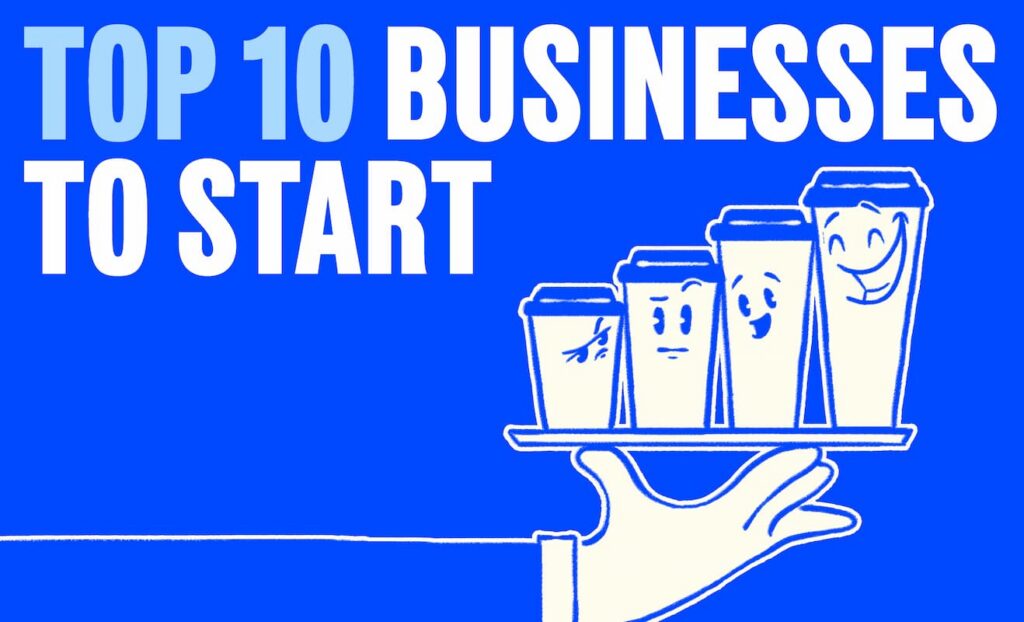 An illustration depicting the top 10 most successful businesses to start