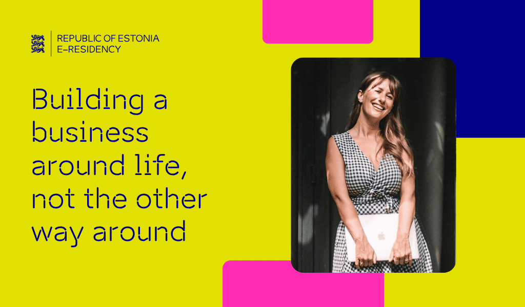 Saskia Mardi, e-resident and founder of The Business Minimalist holding a laptop